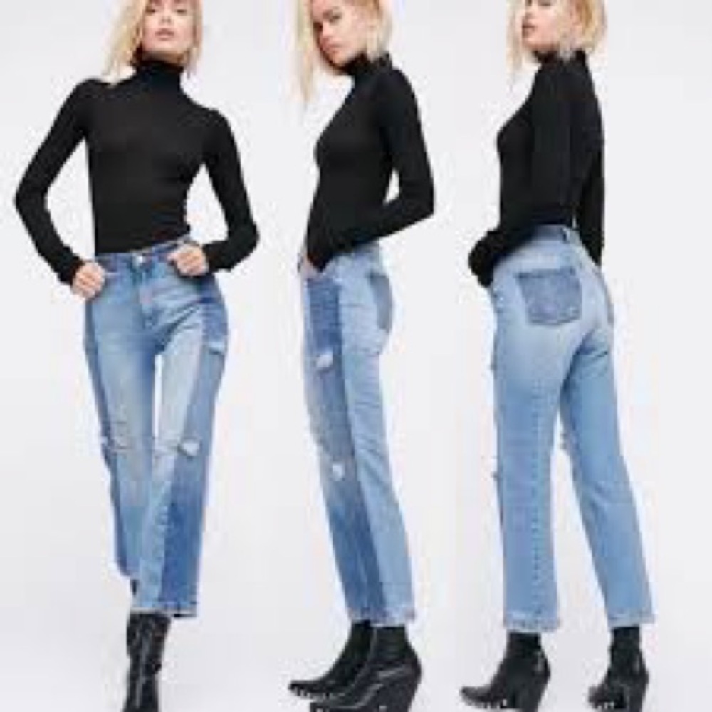 Free People Cropped Patchwork Jeans Size 26